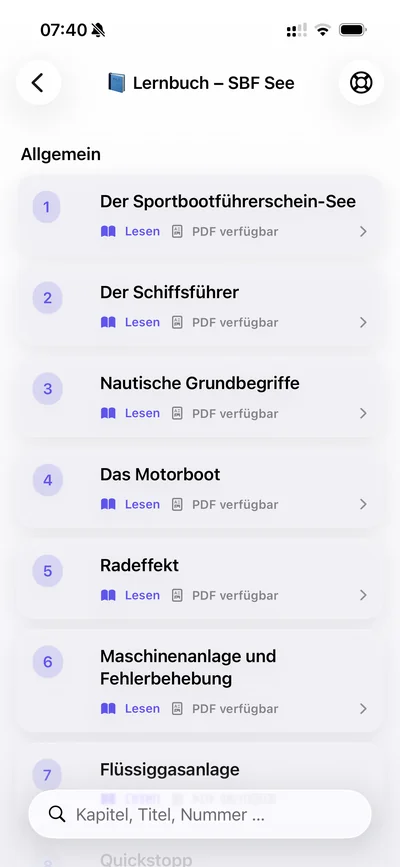 Lernbuch der NautikAkademie mit Kapiteln für SBF See